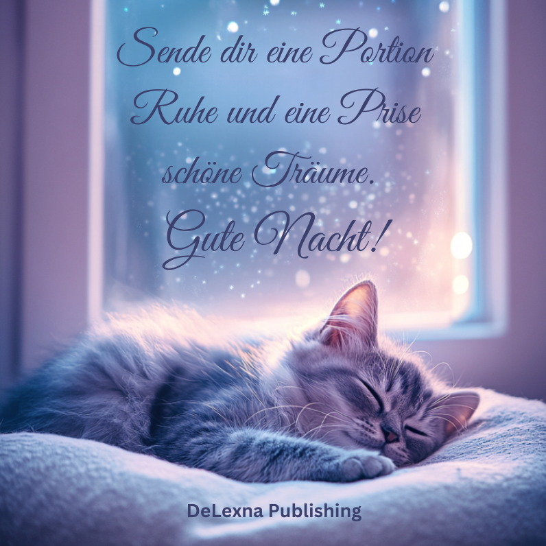 KI-erstelltes Bild
Abbildung einer schlafenden Katze für einen lieben Menschen.
Bildtitel: Sende dir eine Portion Ruhe und eine Prise schöne Träume. Gute Nacht!