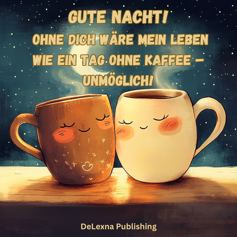 Abbildung von zwei Kaffeetassen.
Bildtitel: Gute Nacht! Ohne dich wäre mein Leben wie ein Tag ohne Kaffee – unmöglich!